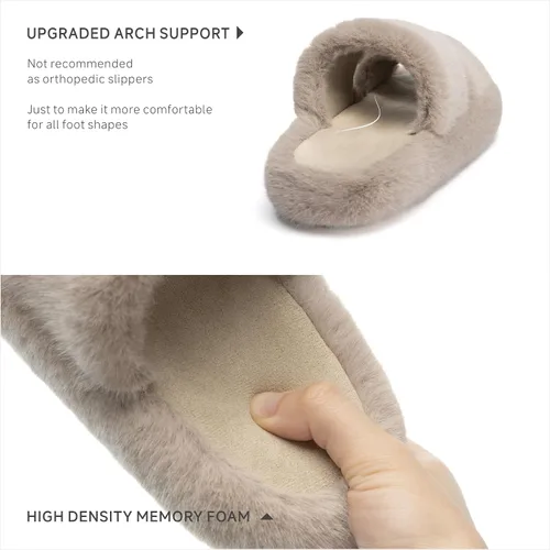 Miniatura 4 de Chantomoo Zapatos de casa de piel sintética para mujer, de espuma viscoelástica, peludos, cómodos, con dos bandas, para dormitorio, interiores