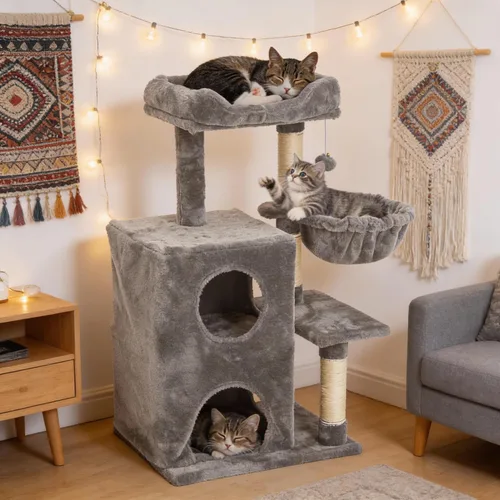 Miniatura 12 de Torre de árbol para gatos de varios niveles de 73 pulgadas para gatos grandes con postes rascadores, condominios, percha, hamacas y juguetes