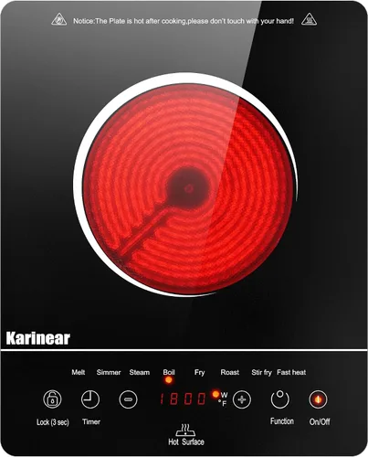 Miniatura 8 de Karinear - Estufa eléctrica portátil, 1800 W, 110 V, estufa eléctrica Ceramic Cooktop, Sensor Touch Control,Safety Lock, Timer, Overheat