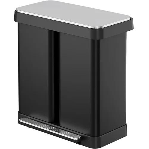 Arlopu Cubo de basura doble de 16 galones, de acero inoxidable de 60 L (2 x 30 L), cubo de basura clasificado de reciclaje con cubos interiores Negro