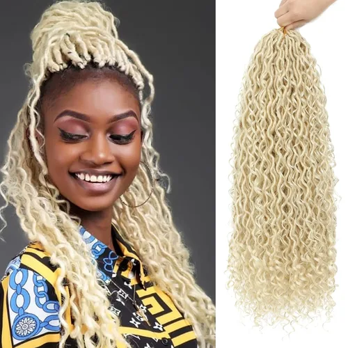 Miniatura 11 de 6 paquetes de cabello sintético rizado de Locs Crochet de 22 pulgadas, cabello de ganchillo estilo diosa, trenzas hippie sintéticas, extensiones