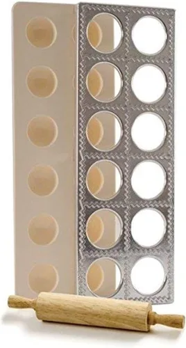 Miniatura 5 de Norpro Juego de 3 piezas para hacer ravioles y prensa con rodillo, grande, blanco y plateado