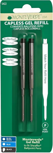 Miniatura 5 de Monteverde Recambio de bolígrafo de gel sin tapa para adaptarse a bolígrafos Sheaffer, punta fina, negro, 2 por paquete (S422BK)