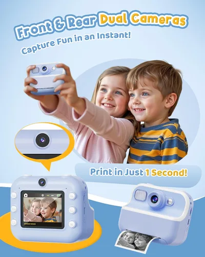 Miniatura 3 de Cámara Instantánea, Cámara de Selfie Dual Frontal Trasera para Niños con Videos de 1080P, Regalos de Cumpleaños y Vacaciones para Niños de 3 a 12