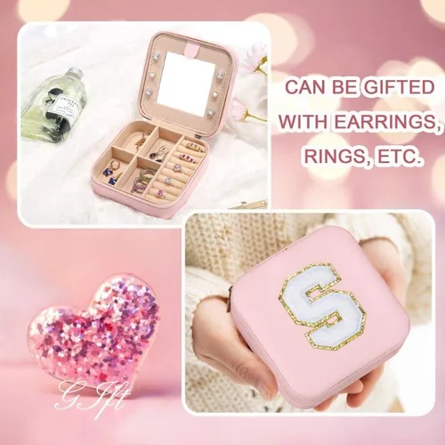 Miniatura 7 de Parima Joyero grande para niñas, joyero con inicial de viaje para niñas Caja organizadora de joyas grande Joyero de viaje organizador de joyero