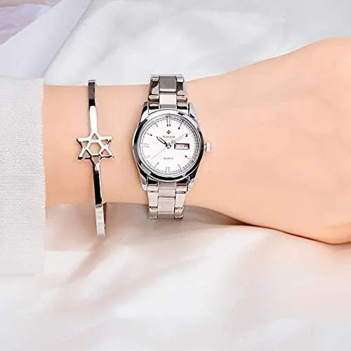 Miniatura 5 de MASTOP Reloj clásico de moda para mujer, resistente al agua, acero inoxidable, redondo, fecha, analógico, cuarzo, vestido, Blanco, Movimiento