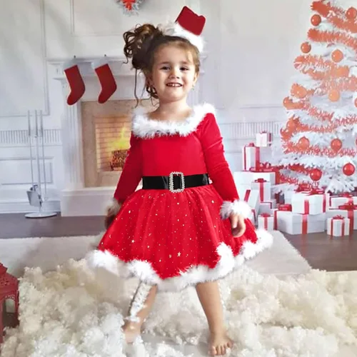 Miniatura 2 de Conjunto de diademas de vestido de princesa de forro polar de Navidad para niñas pequeñas, trajes de otoño para niñas pequeñas