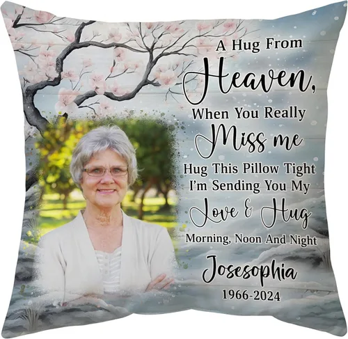 Miniatura 30 de Hyturtle Almohada conmemorativa personalizada de condolencias con inserto de 12 x 12 pulgadas, regalos impresos de doble cara para la pérdida de un