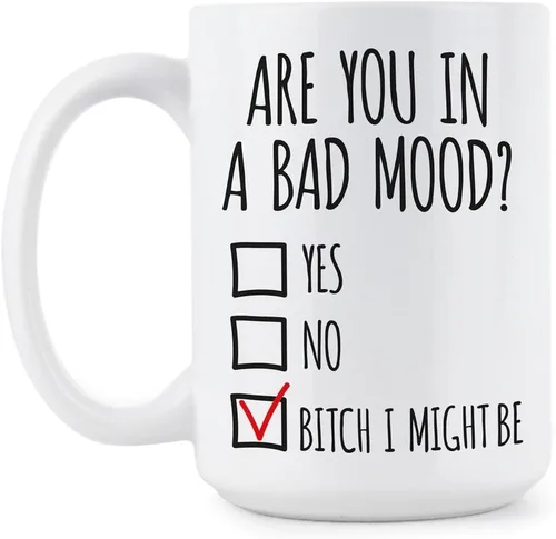 We Got Good Taza de café con texto en inglés "Are You In A Bad Mood Bad Mood", taza de café divertida para oficina con texto en inglés "Bitch I