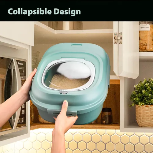 Miniatura 7 de Viretec Contenedores de almacenamiento de arroz y cereales, 20 a 50 libras Contenedores plegables dispensadores de alimentos secos con tapa abatible