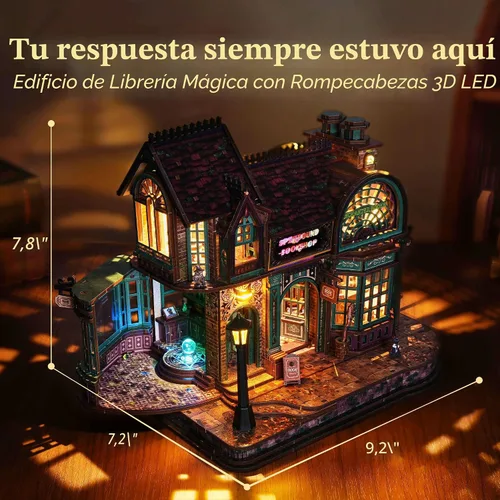 Miniatura 3 de FUNPOLA Rompecabezas de madera 3D con luces LED, kit en miniatura de bricolaje, librería hechizada, exhibición de decoración del hogar, regalo