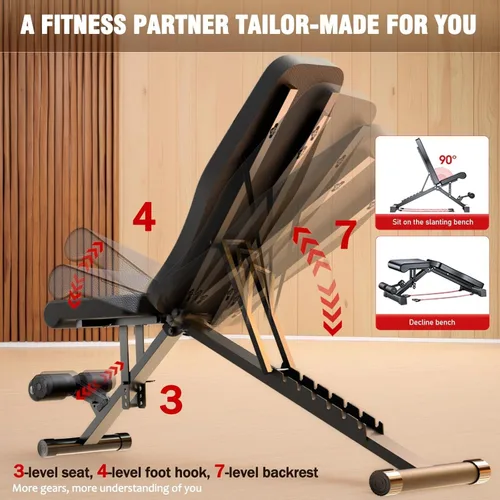 Miniatura 4 de ALSO GO Adjustable Weight Bench, Workout Benches with Leg Extension & Extended Headrest, Foldable Incline Decline Bench Press, Roman Chair, Full
