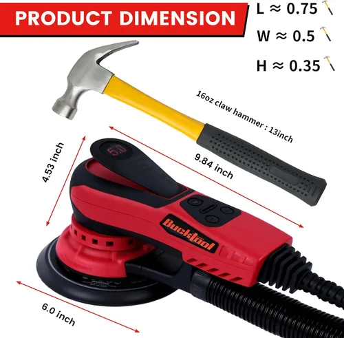 Miniatura 6 de Bucktool Lijadora orbital de 3.0 amp 6 pulgadas con motor sin escobillas, velocidad variable de 4000-10000, diámetro de órbita de 5mm, con control