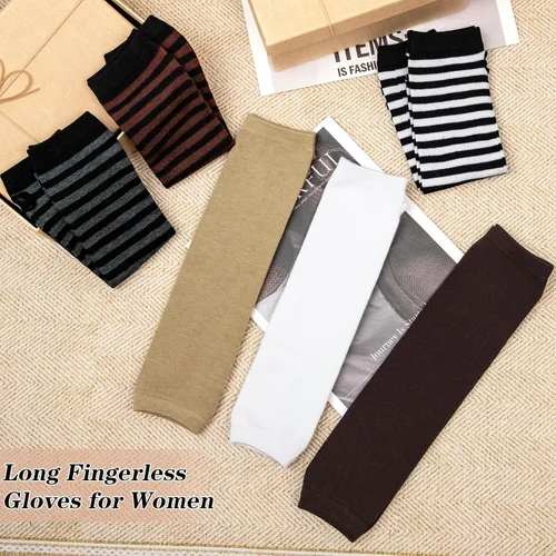 Miniatura 12 de Amandir Guantes largos sin dedos para mujer, calentadores de brazos, guantes elásticos de punto para el pulgar