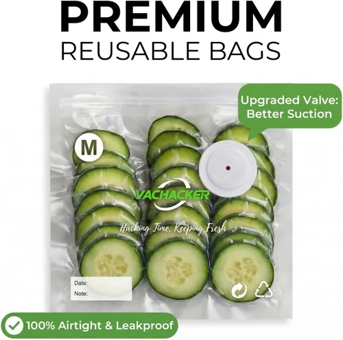 Miniatura 6 de Sellador al vacío de mano para alimentos, máquina selladora al vacío compacta con 30 bolsas de vacío reutilizables, ahorrador de alimentos portátil