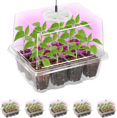 Miniatura 10 de Bonviee Paquete de 2 bandejas de inicio de semillas con luz para plantas, kits de bandejas de inicio de plántulas elevadas con cúpulas de humedad