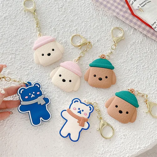 Miniatura 5 de Funda de silicona de animales lindos compatible con Airtags Finder Location Tracker Llavero para niños y mascotas llaves blanco (White Bear)