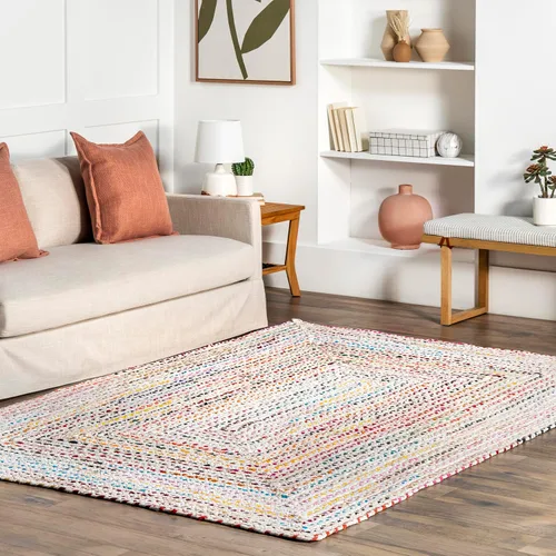 Miniatura 16 de nuLOOM Tammara - Alfombra bohemia trenzada a mano, algodón, hecha a mano, ecológica, colorida, roja, azul, rosa, amarillo