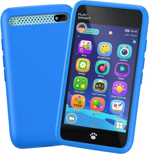 Miniatura 11 de MOMILLA Juguetes para niños, teléfono inteligente, cámara dual con calcomanías, pantalla táctil de 3.97 pulgadas, más de 200 juegos educativos
