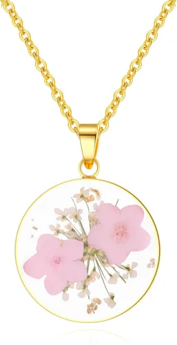 Forget-Me-Not and Queen Anne's Lace Pressed Wildflower Necklace | Birth Month Real Flower Necklace | Gold/Silver Pressed Flower Jewelry |