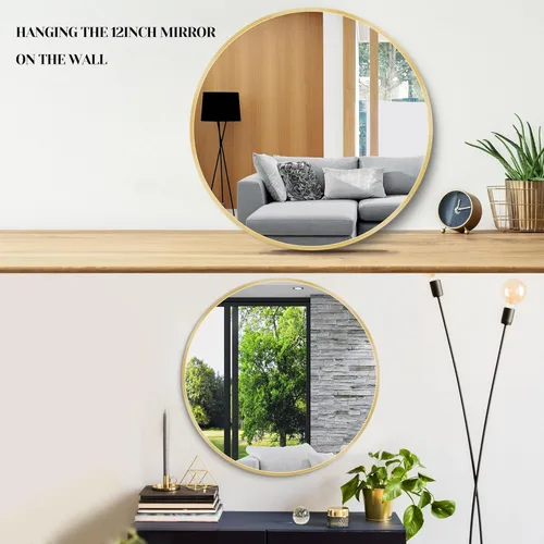 Miniatura 4 de Itrue Espejo de pared redondo pequeño de 12 pulgadas, espejo circular decorativo con marco de metal dorado con gancho de montaje en pared para baño