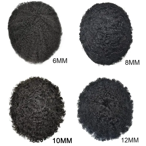 Miniatura 6 de Afro Toupee para hombres negros, sistema de cabello brasileño de tejido rizado, unidad de cabello de inyección de poliuretano para hombres negros