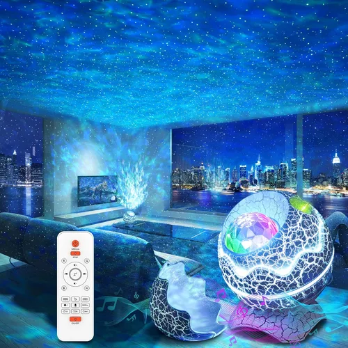 Rossetta Proyector de estrellas, proyector de galaxia para dormitorio, luz nocturna LED Aurora con altavoz Bluetooth, ruido blanco, temporizador y