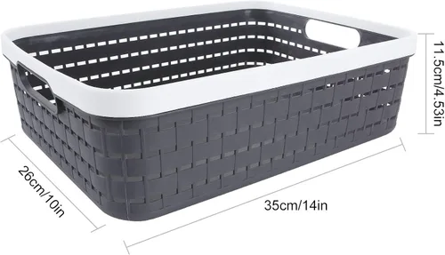 Miniatura 2 de CertBuy Paquete de 3 cestas de almacenamiento de plástico de 14 x 10 x 4.5 pulgadas, contenedores de almacenamiento grandes de tejido con asa
