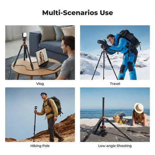 Miniatura 7 de K&F CONCEPT Trípode para cámara, trípode de aluminio de 78 pulgadas, trípodes y monopies de 81 pulgadas, trípode de viaje estable y resistente