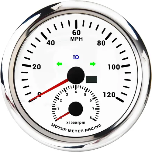 Miniatura 17 de MOTOR METER RACING Serie Pro W 85mm 3-3/8" Velocímetro GPS digital Odómetro 193 km/h Esfera negra LED blanco Impermeable para coche, camión, barco