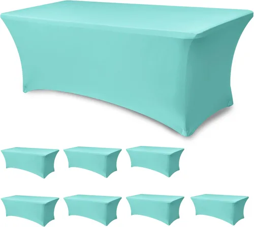 Miniatura 44 de Funda Elástica para Mesa para Mesas Rectangulares de 4 pies - Paquete de 8 Manteles de Spandex Azul Aguamarina con Elástico - Para Mesas Plegables