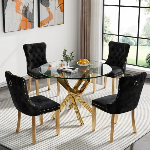 Miniatura 73 de Juego de 4 mesas de comedor de cristal para 4, juego de 4 mesas y sillas de cocina modernas, juego de mesa de comedor de cocina de 5 piezas con mesa
