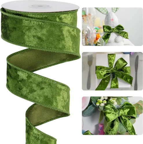 Miniatura 15 de HUIHUANG Cinta de terciopelo verde con alambre de 2-1/2 pulgadas, cinta de terciopelo verde musgo para árbol de Navidad, lazos grandes, coronas