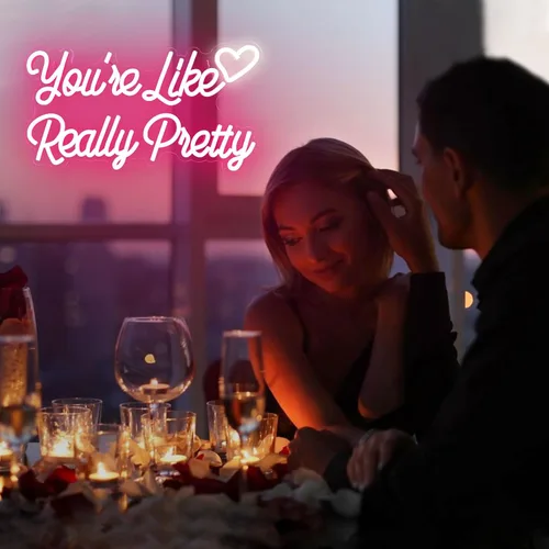 Miniatura 5 de Letrero de neón con texto en inglés "You're Like Really Pretty" para decoración de pared, luz LED de neón en forma de corazón, letreros de neón rosa