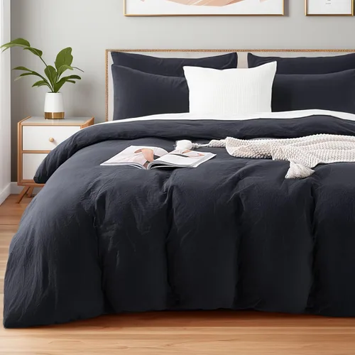 Miniatura 51 de NEXHOME PRO Funda de edredón de algodón para niños, tamaño twin, aspecto de lino, blanco, orgánico, natural, 100% algodón lavado, juego de ropa