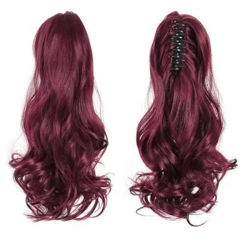 Miniatura 2 de Pinza de extensiones de cola de caballo de cabello rojo para mujer, postizo de cabello rizado de 16 pulgadas, extensiones de cabello sintético