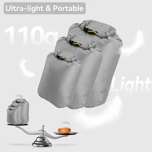 Miniatura 2 de HIKEMAN Bolsa seca impermeable – Bolsa seca ultraligera, bolsas de secado al aire libre, paquete de 3 bolsas para viajes, natación, rafting, Gris