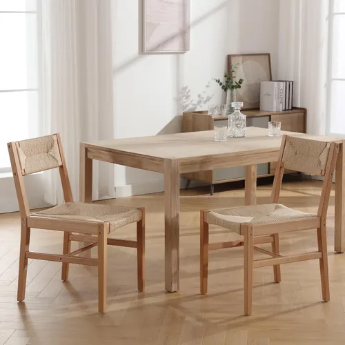 Miniatura 8 de BESTANO Juego de 2 sillas de comedor de ratán tejido, sillas de comedor bohemias de mimbre estilo granja, silla de comedor de caña de madera negra