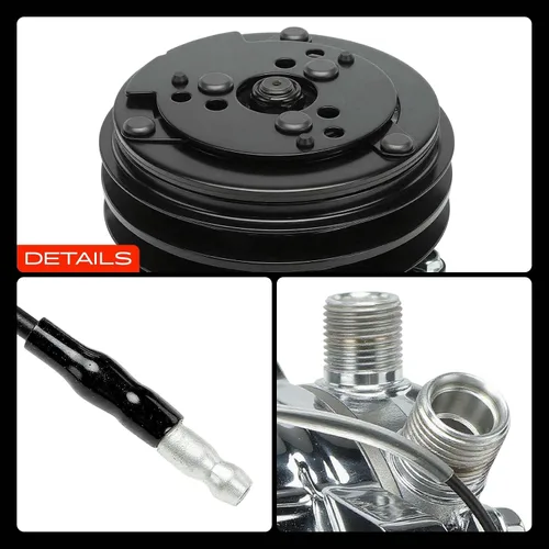 Miniatura 10 de A-Premium Apto para Sanden 508 2PK Style, compresor universal de A/C con embrague, correa en V de 2 ranuras, cromada