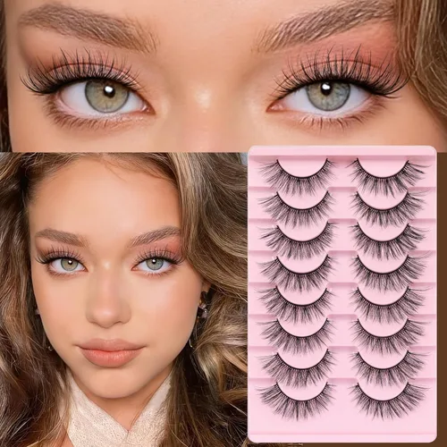 Miniatura 91 de Veleasha Pestañas postizas de manga puntiagudas, 100% hechas a mano, aspecto natural, pestañas postizas ligeras con banda transparente suave