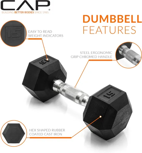 Miniatura 3 de CAP Barbell Peso de la mancuerna hexagonal recubierta, individual, 10-120 libras, múltiples opciones