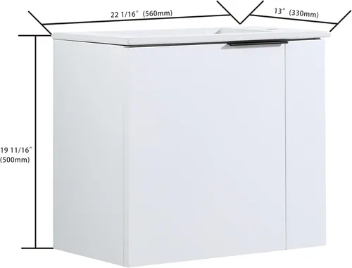 Miniatura 2 de Juego de tocador de baño flotante de 22 pulgadas con lavabo, moderno tocador de baño montado en la pared con lavabo de cerámica y puerta de cierre