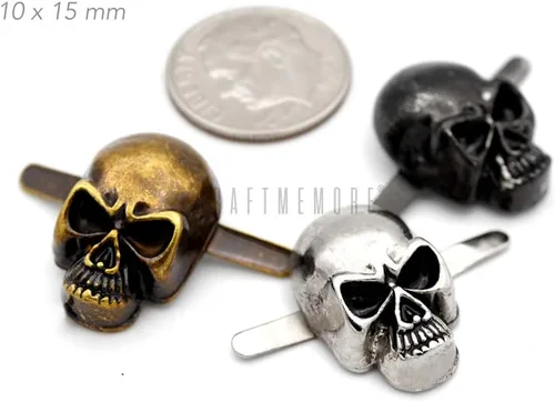 Miniatura 2 de CRAFTMEMORE Paquete de 10 adornos de cuero con forma de calavera y forma gótica, forma de hueso, diseño de fantasma, para manualidades