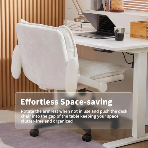Miniatura 5 de FanciSpot Silla de Oficina con Piernas Cruzadas con Ruedas y Brazos Abatibles Ajustables, Silla de Escritorio Criss Cross con Cojín Grueso, Silla