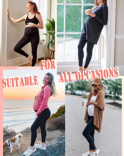 Miniatura 3 de Paquete de 2 leggings de maternidad sobre el vientre, pantalones de yoga para embarazo, suaves, no se transparentan, leggings de entrenamiento