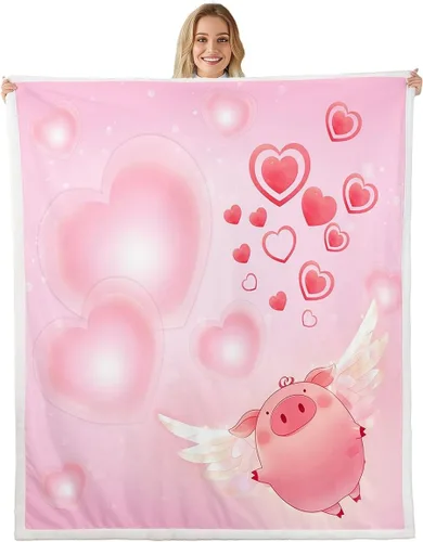 Manfei Bonita manta de cerdo rosa, bonita manta de cama de animales para niños, niñas, adolescentes, decoración de habitación, manta con estampado