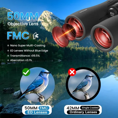 Miniatura 5 de Prismáticos profesionales de 12 x 50 para adultos, prismáticos de alta potencia con adaptador de teléfono/prisma BAK4/lente FMC ED