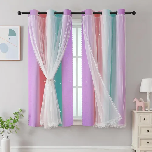 Miniatura 90 de XiDi Cortinas opacas con estrellas para habitaciones de niños, cortinas verdes para ventana de dormitorio de niños, azul y gris, 52 pulgadas de Azul