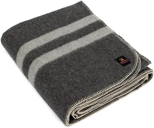 Manta gruesa de lana de alpaca pesada para acampar al aire libre o usar en interiores | Mantas suaves de lana de alpaca peruana (gris oscuro, rayas