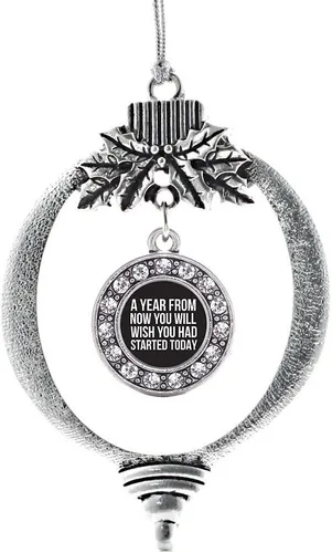 Miniatura 198 de Inspired Silver - Bonita bandera estadounidense - Adorno de Navidad plateado - Adorno de árbol de Navidad con dije circular con circonita cúbica